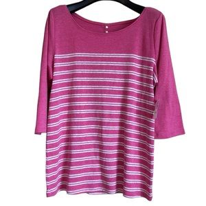 New with tags Reitman’s women’s top pink‎ and grey striped pullover size 1x